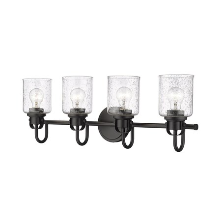 Z-Lite Kinsley 4 Light Vanity, Matte Black And Clear Seeded 340-4V-MB